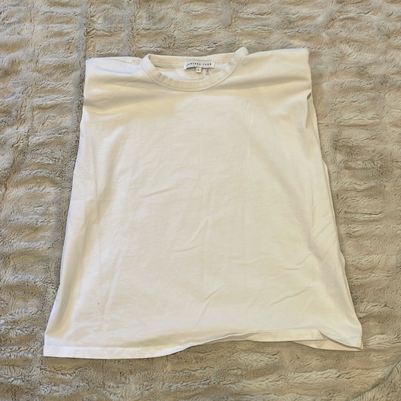Tops - White padded shoulder sleeveless tank top, size large.